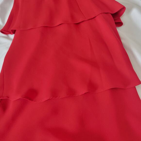 Jones Ware Dress Size 10 Cocktail Red Lined Flounce Chiffon Sleeveless Chic - Picture 4 of 7